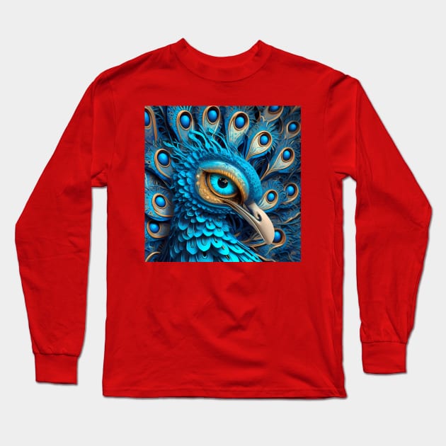 Realistic Image Peacock Bird Head Long Sleeve T-Shirt by HANART